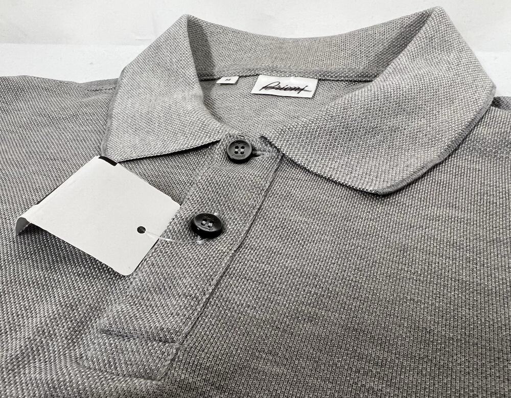 New With Tags Brioni Gray Woven Pique Cotton/Silk Polo Shirt Size S $695.00